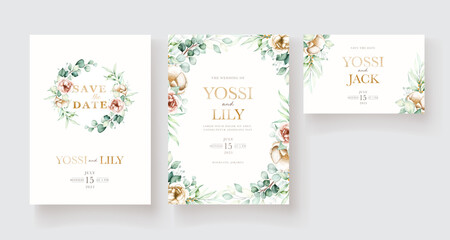Fototapeta na wymiar minimalist eucalyptus wedding card set 