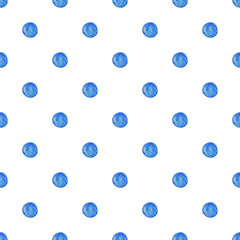 Seamless pattern with blue watercolor circles on white background. Vector seamless cute pattern