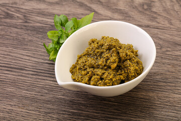 Green sauce pesto with basil