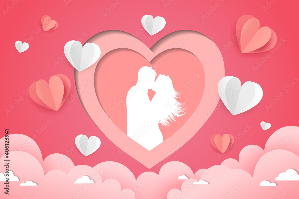 Wall mural valentine's day background template paper style