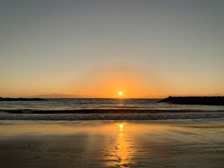 Sunset on the beach of Los Cristianos. Tenerife. Canary Islands