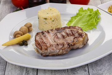 Grilled pork neck steak