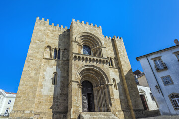 Fototapeta na wymiar Main façade of the Cathedral Sé Velha and the old city, Coimbra, Beira Province, Portugal, Unesco World Heritage Site