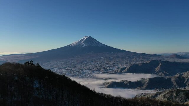 富士山　冬景色　雲海　ドローン空撮　新道峠