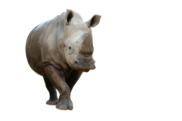 Action of white rhinoceros isolated on whited background
