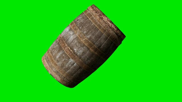 Wooden barrel for wine or beer at green chromakey background
