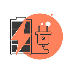 Rechargeable battery with electric plug icon. Flat style. Isolated. 