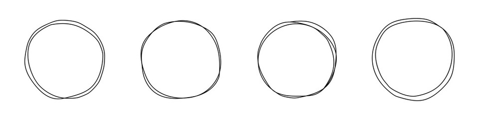 Set of round hand drawn doodle frames isolated on white background