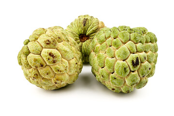 Sugar apple, custard apple, Annona, sweetsop (Cherimoya) isolate on white background. Fruit Properties Lower Cholesterol Levels concept