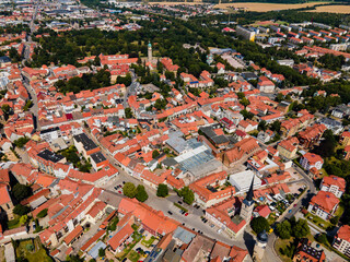 Aerial view of the old town of the city Meiningen in Germany, Thuringia on a sunny day in summer.