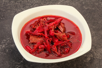 Russian traditional Borsch soup with cabbage