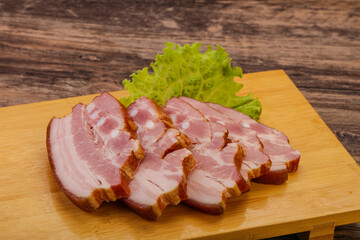 Tasty smoked pork brisket slice