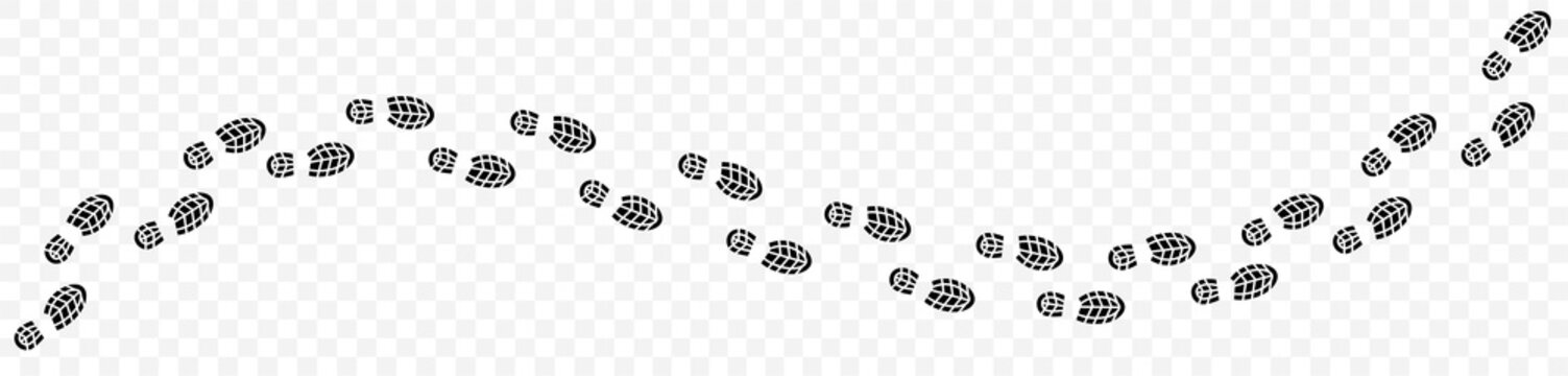 footprints shoe sole tracking path on transparent background, Shoes trail track vector illustrations 
