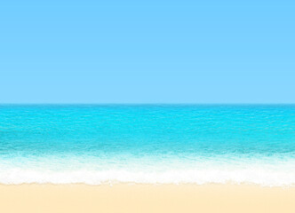 Blue sandy beach illustration with foaming rippling ocean water.