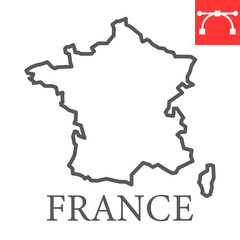 Map of France line icon, country and geography, france map sign vector graphics, editable stroke linear icon, eps 10.