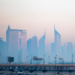Dubai, UAE - 01.15.2021 Cityscape rising from the fog. Outdoor