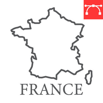 Map of France line icon, country and geography, france map sign vector graphics, editable stroke linear icon, eps 10.