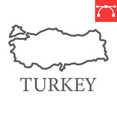 Map of Turkey line icon, country and geography, turkey map sign vector graphics, editable stroke linear icon, eps 10.