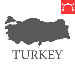 Map of Turkey glyph icon, country and geography, turkey map sign vector graphics, editable stroke solid icon, eps 10.