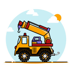 Obraz na płótnie Canvas vector graphic illustration mobile crane with minimalistic concept. great for toys, kids, poster design, heavy equipment advertising purposes 