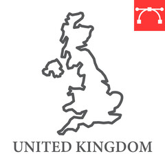 Naklejka premium Map of United Kingdom line icon, country and geography, Great Britain map sign vector graphics, editable stroke linear icon, eps 10.