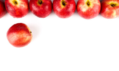 Red apples pink lady (Malus domestica Cripps Pink) isolated on white background. Organic fruits for a healthy diet and lifestyle