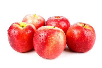 Red apples pink lady (Malus domestica Cripps Pink) isolated on white background. Organic fruits for a healthy diet and lifestyle