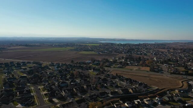 4k Drone Footage Over Nampa, Idaho Looking At Lake Lowell And Farmlands