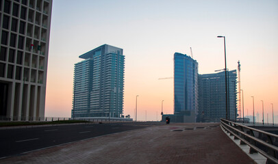 Fototapeta na wymiar Dubai, UAE - 01.15.2021 Morning hour in Business bay district , Marasi drive. Outdoors