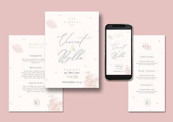 Simple Soft Pink Flower Wedding Invitation Template