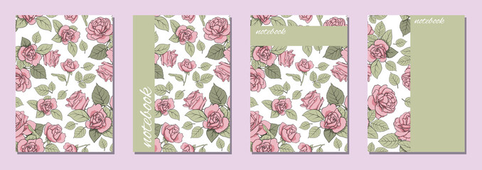 Vector cover template. Flower style cover design with roses for girls. Suitable for books, notebooks, catalogs, booklets, diaries, brochures, etc