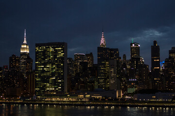Evening skyline of Manhattan with the Empire State Building and the Chrysler Building - New York City, USA