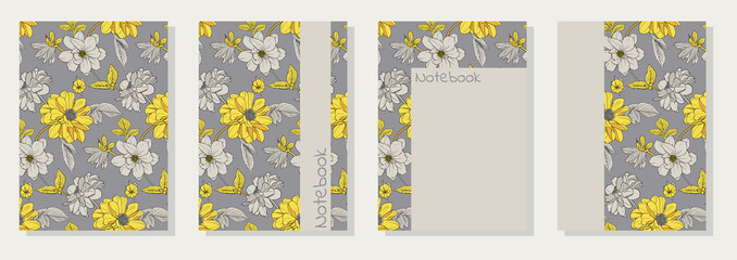 Vector templates for cover pages. Universal abstract floral cover layout. Suitable for notebooks, books, diaries, catalogs, etc
