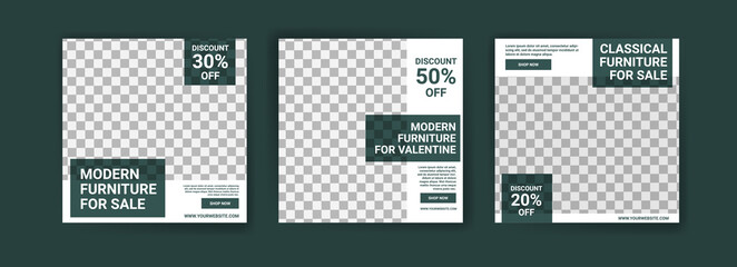 Social media post template for furniture sale. Advertising furniture sales. Offer social media banners for furniture ads. Social media post design template for promotion.