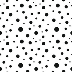 Vector seamless template with black dots and circles on a white background.
