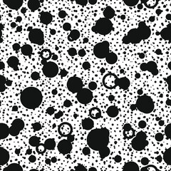 Vector seamless template with black dots and circles on a white background.