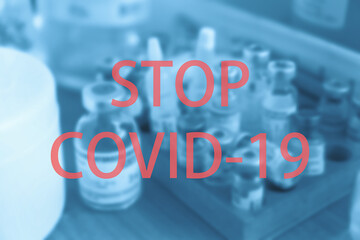 Covid-19 Corona Virus 2019-ncov vaccine vials vaccine vial bottle for injection on medical pharmaceutical background. Coronavirus cure manufacture, flu treatment medicine drug