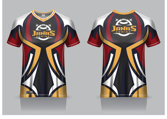 Esport gaming t shirt jersey template, uniform, front and back view