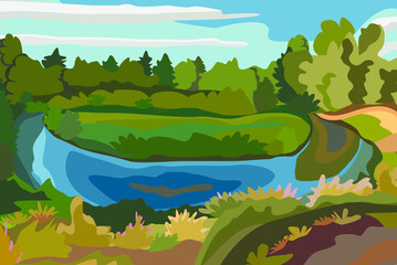 Fototapeta na wymiar vector landscapes with seasons for calendar vector landscapes from Belarus with different seasons in flat style for calendar and other design. Scalable without loss of quality. Different seasons.