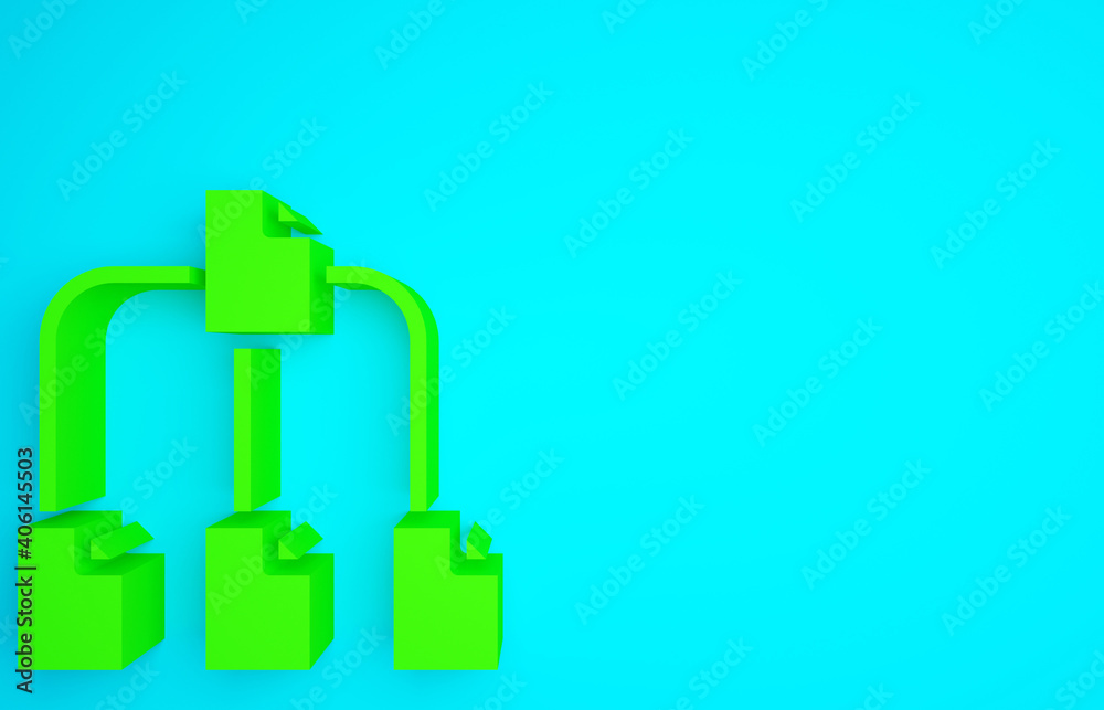 Poster green folder tree icon isolated on blue background. computer network file folder organization struct