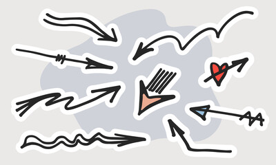 Hand-drawn doodle arrows vector set.