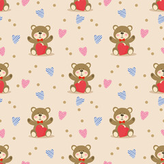 Cute bear hold a heart seamless pattern