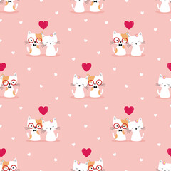 cute couple cat in love seamless pattern
