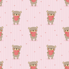 Cute bear hold a heart seamless pattern