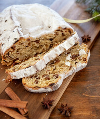 Christstollen, Christmas stollen cake, sweet german seasonl bread