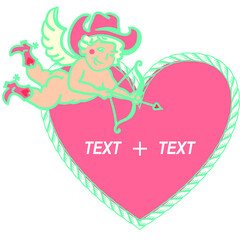 Cowboy Happy Valentine day. Country Farm with Cowboy hat and text rope heart decoration. Printable pink vector illustration background isolated on white for card or print