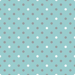 Tile vector pattern with grey and white polka dots on mint blue background