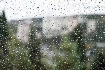 raindrops on glass.  rainy weather