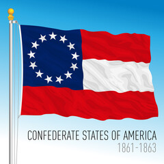 Fototapeta na wymiar Confederate states historical flag, 1861 - 1863, United States, vector illustration