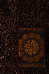 coffee beans background with wooden box